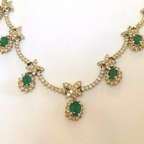 SOLD Layaway! Genuine Emerald/Diamond Necklace 14K - Picture 5 of 8